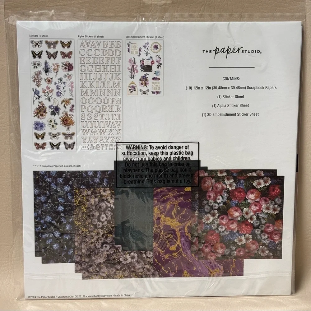 The Paper Studio Moody Floral Paper Crafting Scrapbook 13 Piece Kit